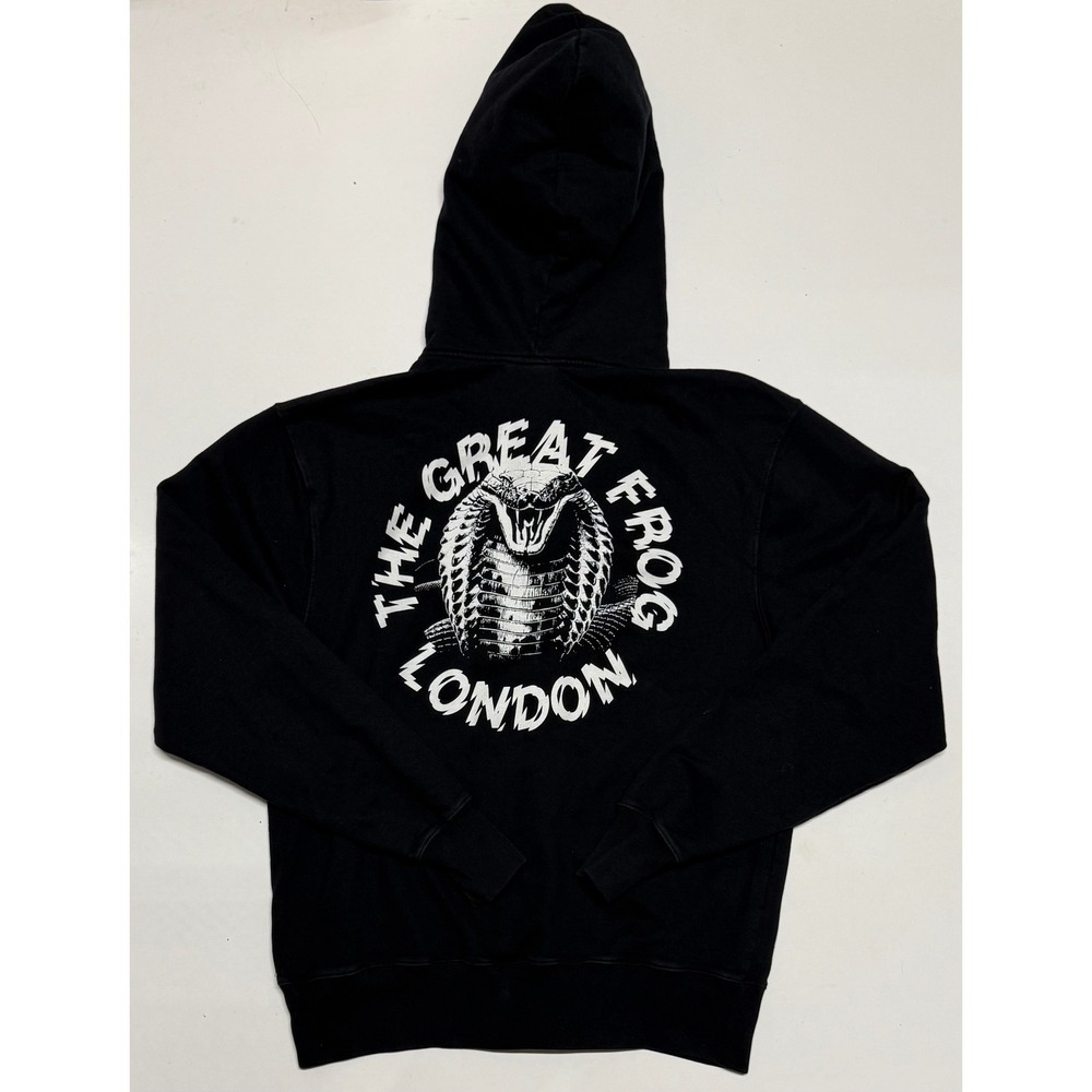 The Great Frog London Black Cobra Graphic Zip Up Hoodie Mens Large Slim Biker
